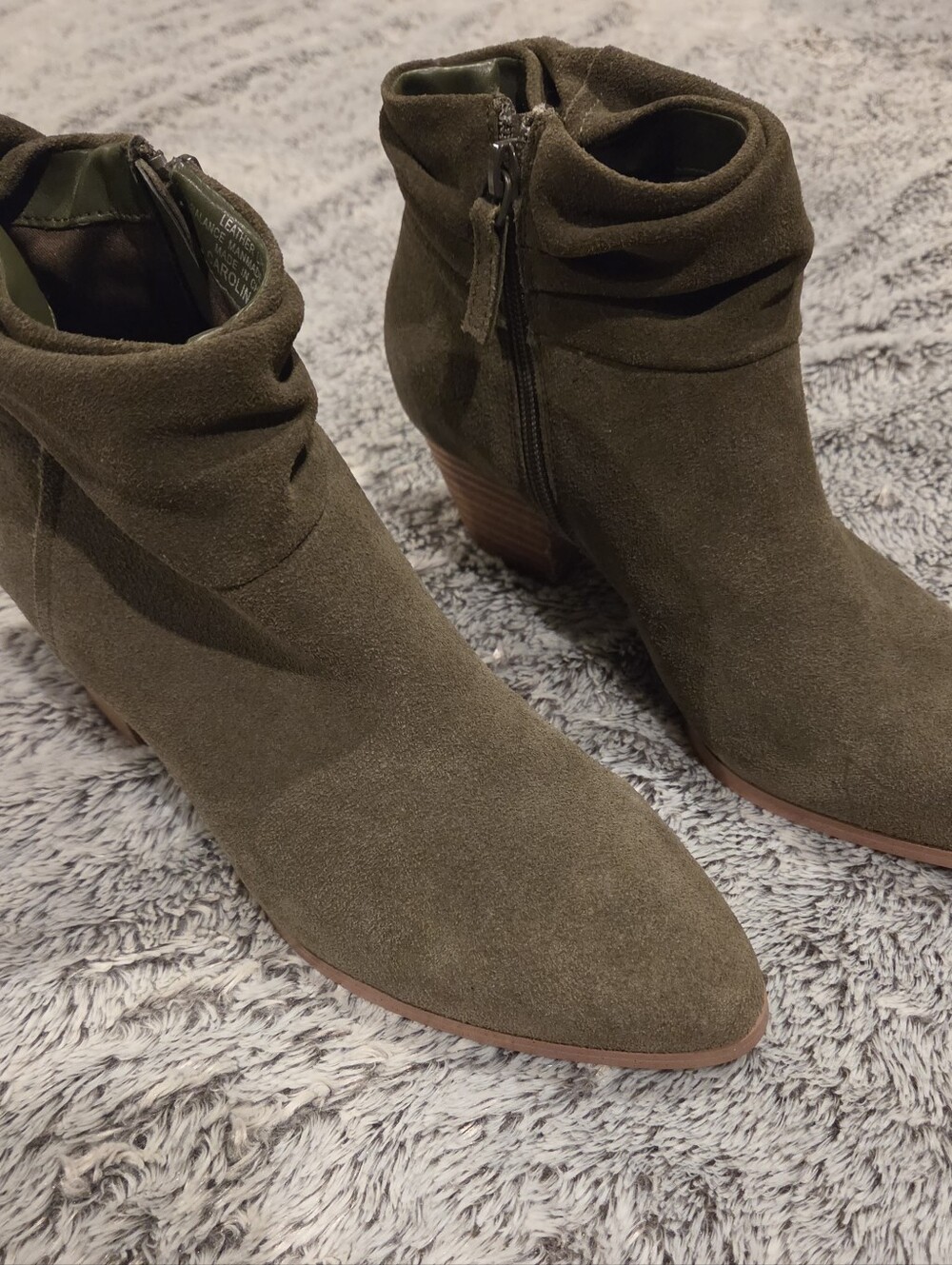 Women's Olive Suede Ankle Boots - Stylish Zipper Booties Sz 9